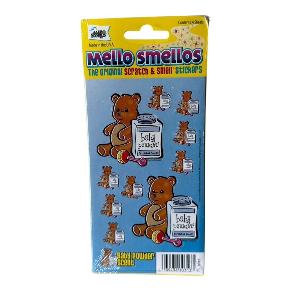 NEW Mello Smello Scratch 'n Sniff Baby Powder Scented Stickers Blue, Teddy Bears